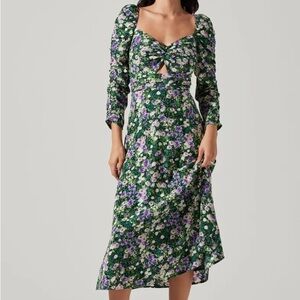 ASTR The Label Floral 3/4 Sleeve Keyhole Midi Dress